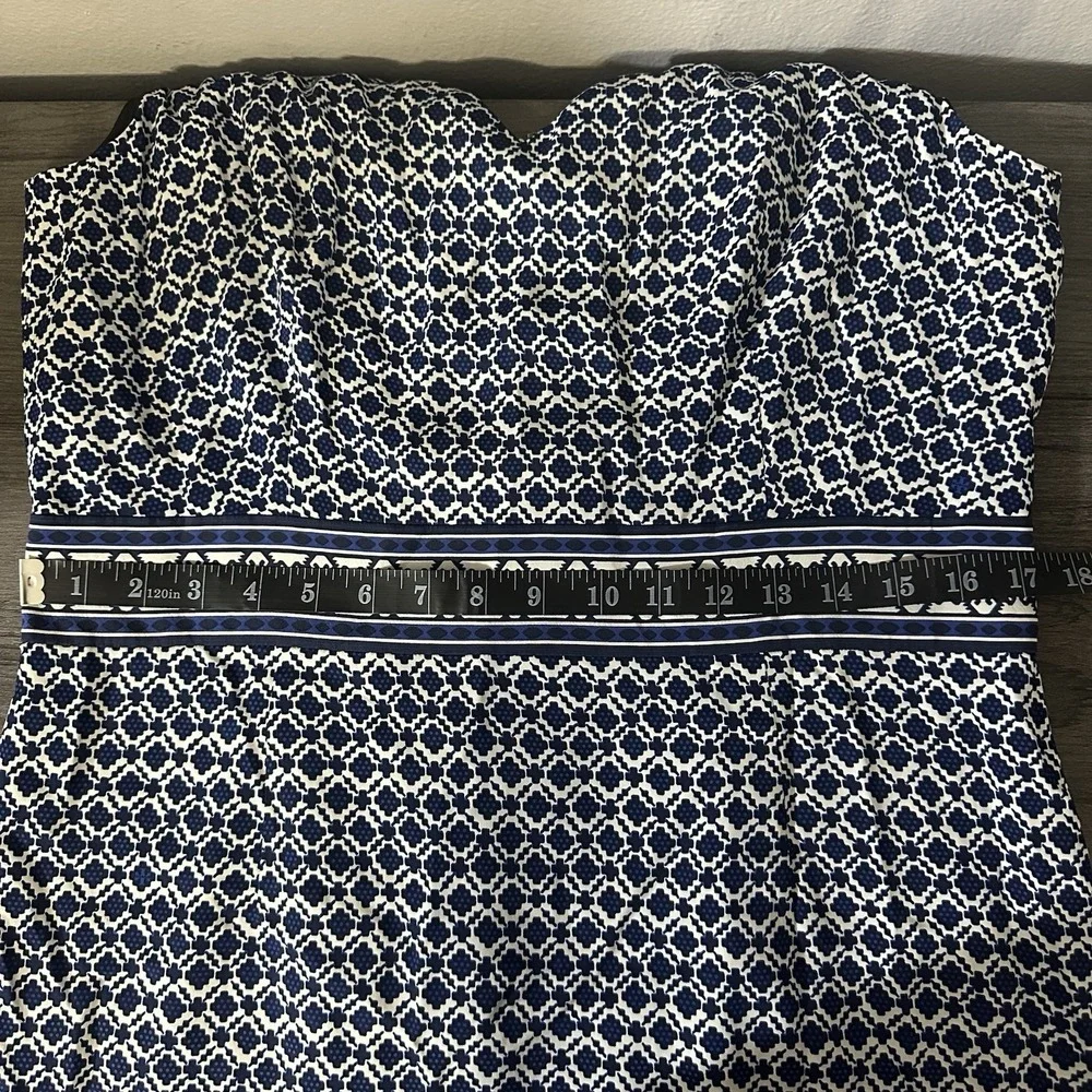 Tory Burch V Neck Shift Dress Women's Size  14 Blue Geometric Stretch Read